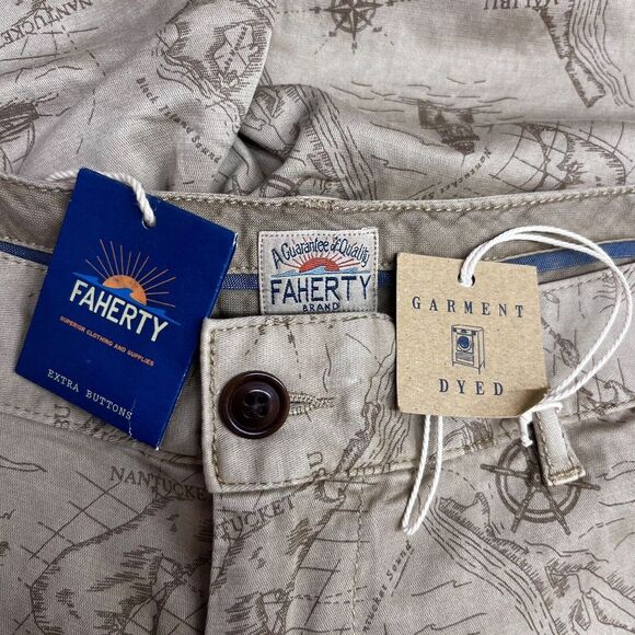 Faherty Mens Chino Shorts All Over Map Print Flat Front Cotton/Spandex NWT Sz 31 - Picture 2 of 7